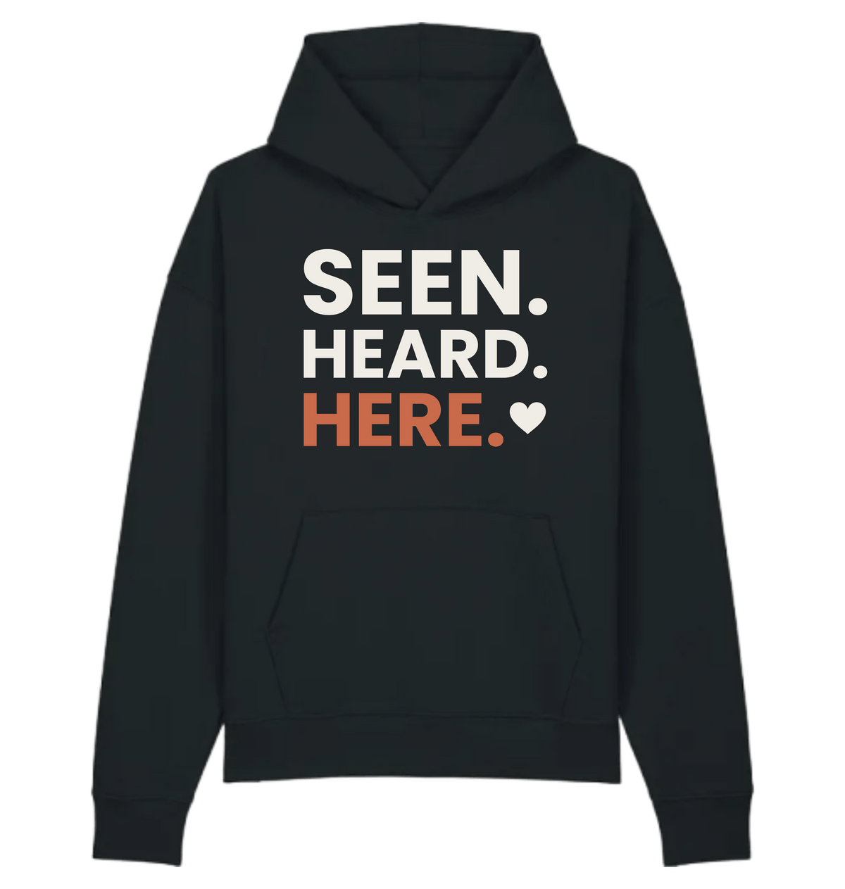 Herren Hoodie „Seen. Heard. Here.“ von ON2U – schwarz, Frontdruck