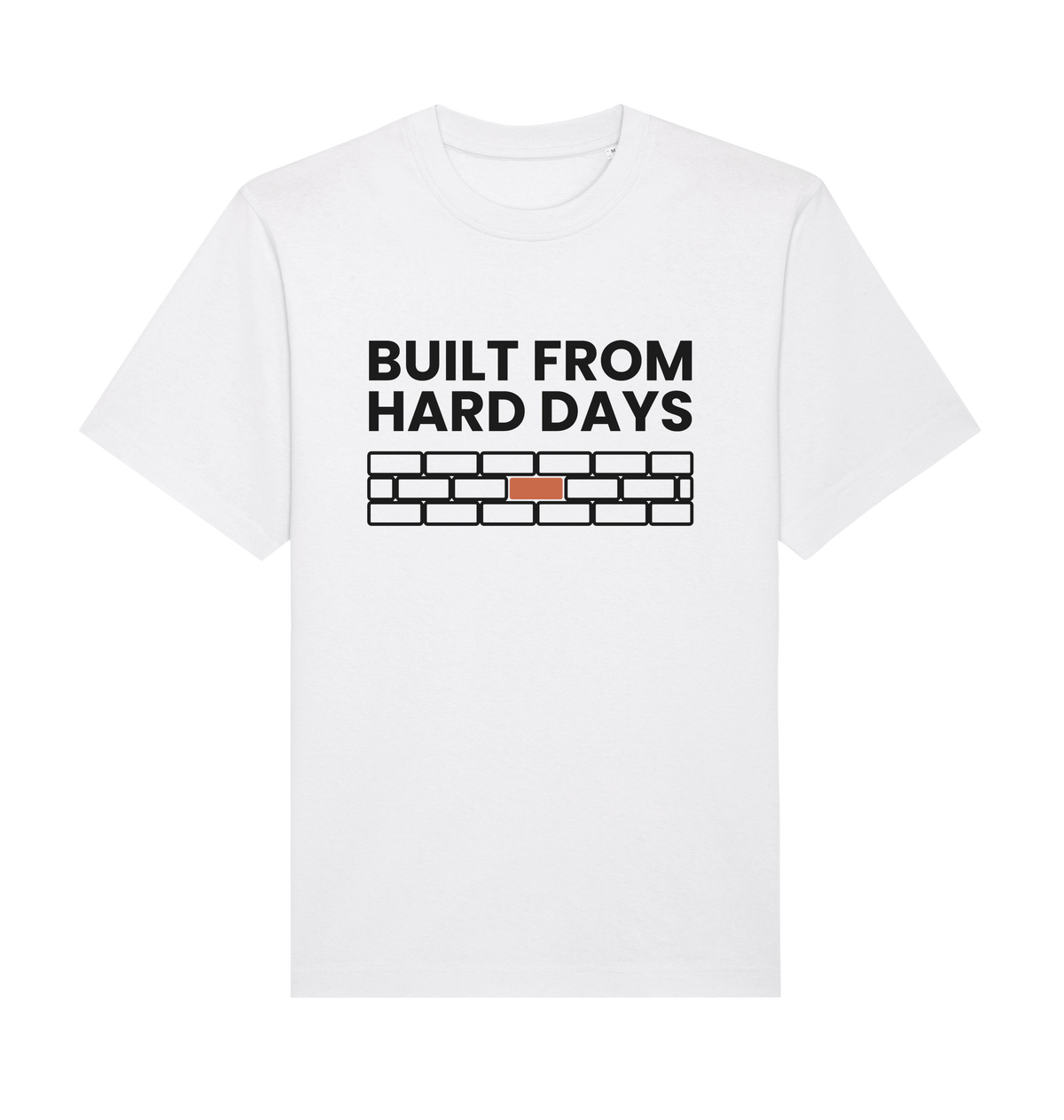 Herren T-Shirt „Built from hard days“ von ON2U – Weiß, Frontdruck