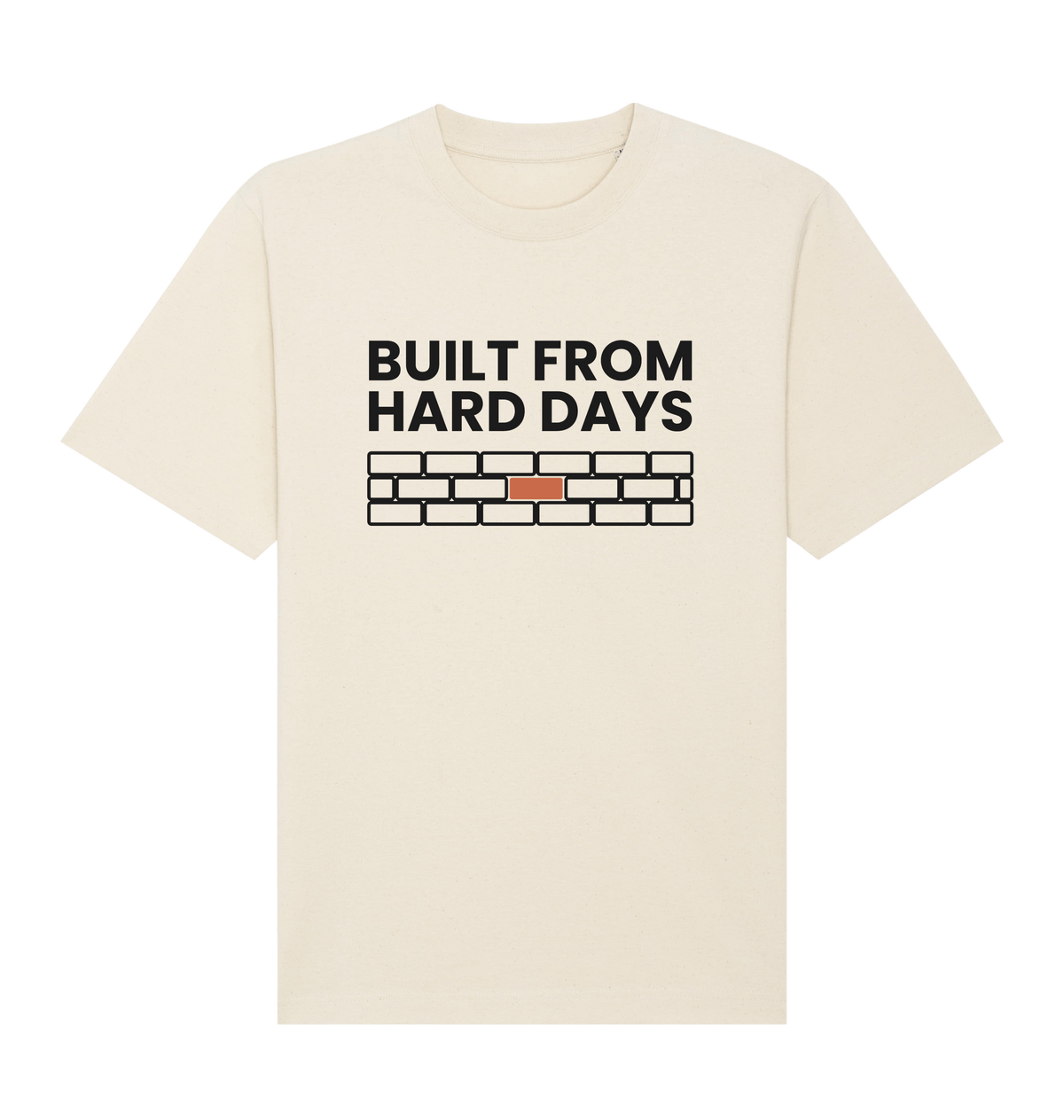 Herren T-Shirt „Built from hard days“ von ON2U – Natural Raw, Frontdruck