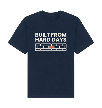 Damen T-Shirt „Built from hard days“ von ON2U – French Navy, Frontdruck