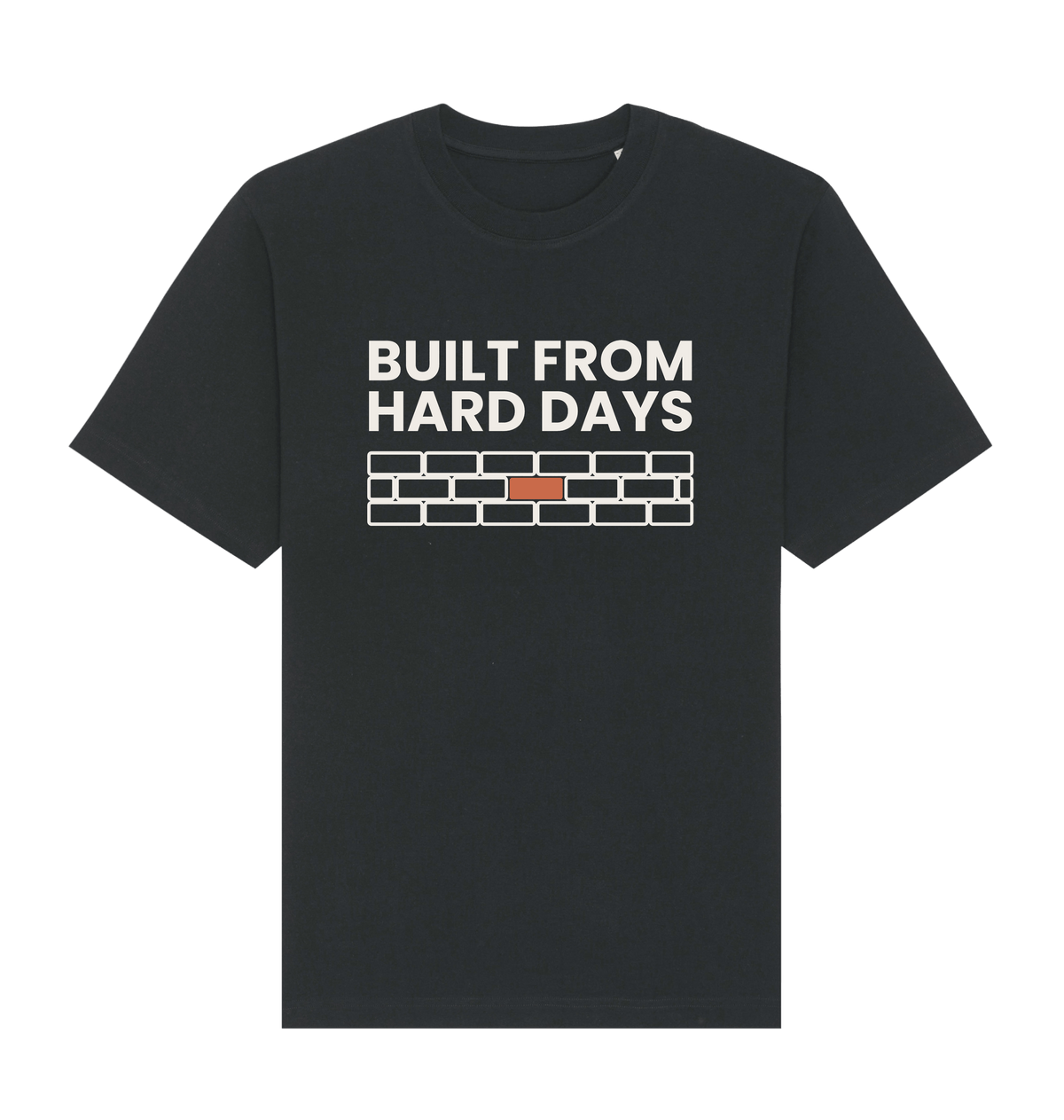 Damen T-Shirt „Built from hard days“ von ON2U – schwarz, Frontdruck